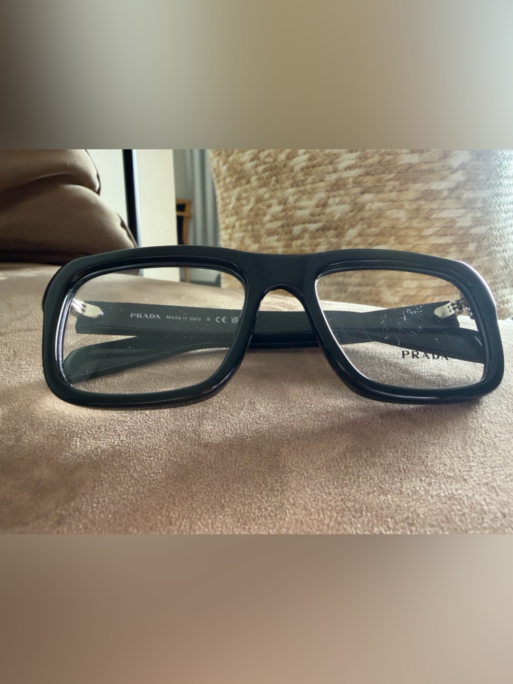 Prada Black Gloss Rectangular Eyeglasses